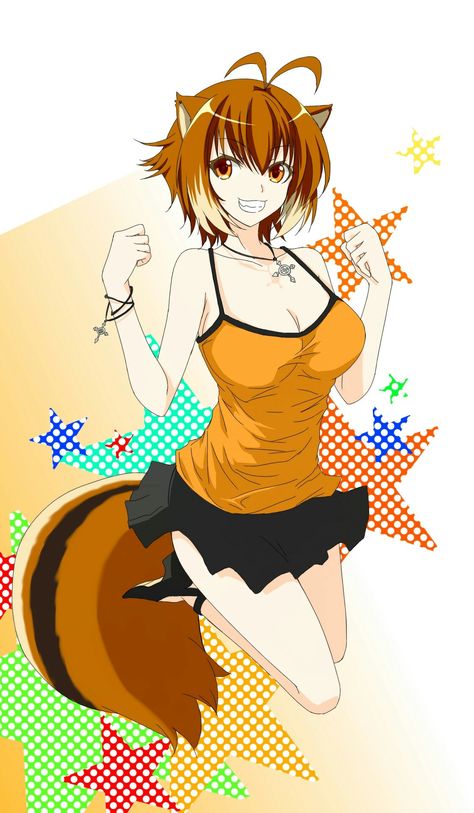 Makoto Nanaya, Two Tone Hair, Squirrel Tail, Hand Dress, Squirrel Girl, Hair Necklace, Multi Colored Hair, Multicolored Hair, Bare Shoulders