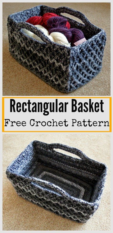 Crochet Storage Baskets Free Pattern, Crochet Storage Baskets Free, Crocheted Basket, Crocheted Baskets, Crochet Storage Baskets, Crochet Basket Pattern Free, Diamond Trellis, Rectangular Baskets, Crochet Storage