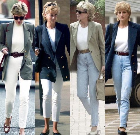 Princess Diana Preppy Style, Princess Diana Street Style 90s, Lady Diana Street Style, Princess Diana 90s Fashion, 90s Royal Fashion, Princess Diana 90s Outfits, Princess Diana Fashion Casual, Lady Diana Outfits Casual, Princesa Diana Outfit