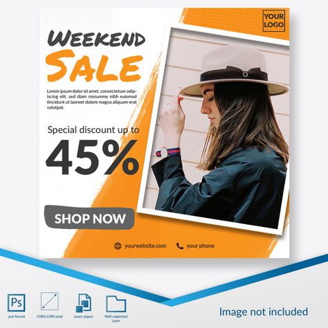 weekend sale fashion offer social media post template banner Weekend Offer, Banner Design Layout, Blank Poster, School Flyer, Fashion Illustration Tutorial, Banner Design Inspiration, Simple Layout, Instagram Banner, Creative Photoshop