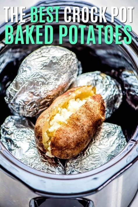 Potato Wrap, Crock Pot Baked Potatoes, Slow Cooker Baking, Crock Pot Potatoes, Crock Pot Food, Crockpot Dishes, A Potato, Crock Pot Slow Cooker, Baked Potatoes