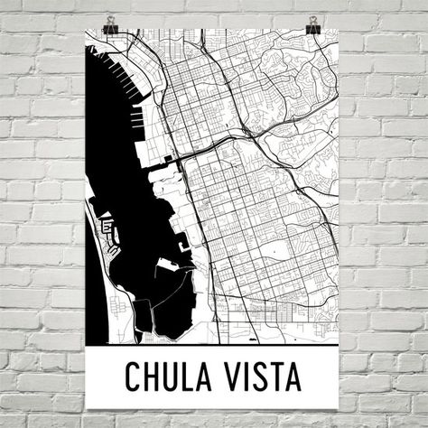 Vista Print, Modern Art Styles, Imperial Beach, Beautiful Roads, City Map Art, Chula Vista, Art Carte, Modern Map, Wall Maps