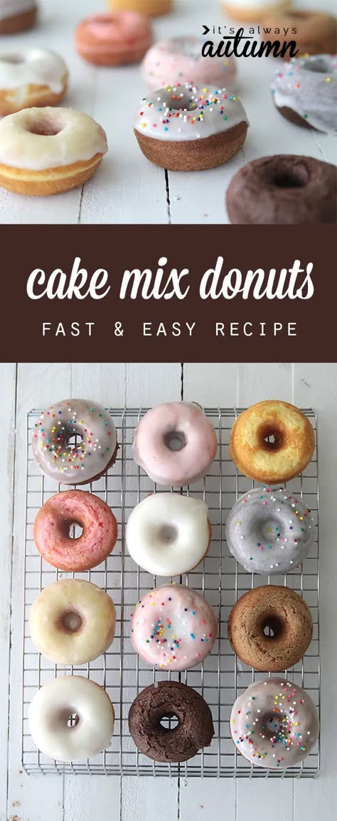 How to make mini donuts in under 15 minutes! Easy cake mix donuts recipe that is baked, not fried! Baked Cake Mix Donut Recipe, Cake Mix Doughnuts, Cake Mix Donuts Recipe, Easy Bake Cake, Cake Mix Donuts, Mini Donuts Maker, Easy Donuts, Donut Maker, Torte Cupcake