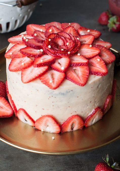 Chocolate Cake + Strawberry Mascarpone Buttercream — saltnpepperhere Strawberry And Sprinkles Cake, Chocolate Cake Strawberry, Mascarpone Buttercream, Strawberry Cake Decorations, Strawberry Mascarpone, Delicious Strawberry Cake, Strawberry Layer Cakes, Strawberry Birthday Cake, Strawberry Cream Cakes