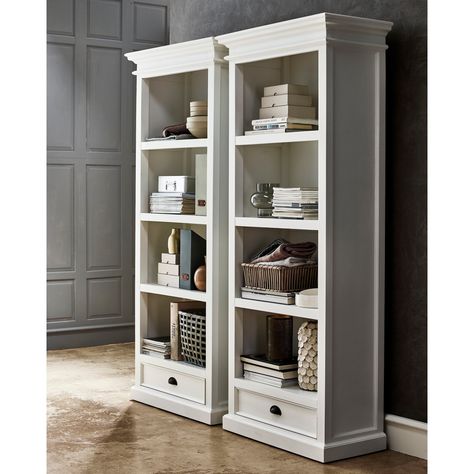 Havenside Home North Bend White Single-drawer Bookcase White Bookcases, Painting Bookcase, Bookcase With Drawers, White Bookshelves, Bookcase Decor, Office Bookcase, Tall Bookcases, White Bookcase, Wood Bookcase