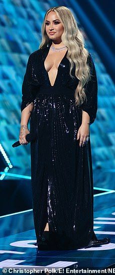 Vampy: Demi rocked a plunging black sequin gown for a gothic glam look Demi Lovato Outfits 2022, Demi Lovato Dress, Demi Lovato Albums, Lizzo Met Gala 2022, Demi Lovato Swimsuit Bikinis, Demi Lovato X Factor, Tracee Ellis Ross, Mandy Moore, Naeem Khan