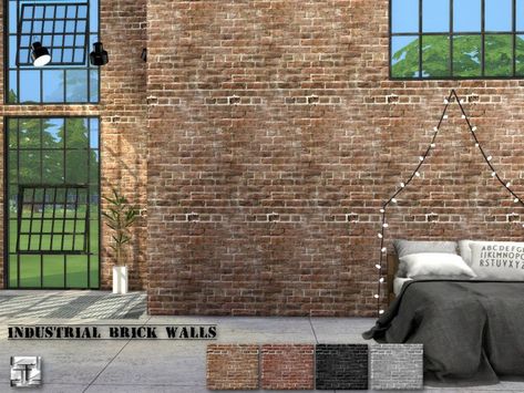 Sims 4 Cc Brick Wallpaper, Industrial Brick Wall, Sims 4 Cc Walls, Sims 4 Wallpaper, Sims 4 Walls, Industrial Brick, Sims 4 Build Mode, Ikea Apartments, Diy Playroom