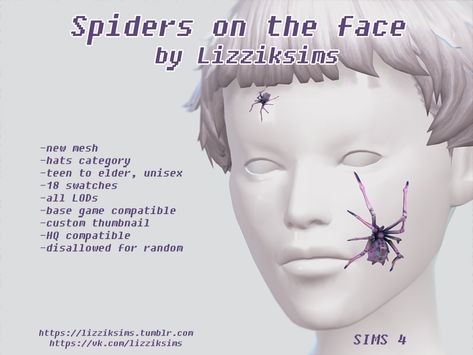 LizzikSims — [Lizziksims] Spiders on the face new mesh hats... Ts4 Makeup, Cc Accessories, Ts4 Mods, Cc Hats, Custom Cast, Cc Mods, Play Sims, Jason Mraz, Sims 4 Dresses