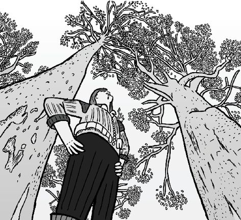 Perspective Sketching 02 Character Looking Up Perspective, Low Angle Perspective Drawing, Perspective Drawing Looking Up, Looking Up Perspective Drawing, Perspective Cartoon, Perspective Sketching, Tree Perspective, Pine Tree Drawing, Man Looking Up