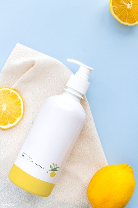 Product Image Design, Body Wash Design, Hair Product Design, Body Wash Photography, Beauty Products Mockup, Body Wash Bottle, Lemon Png, Lemon Clipart, Brown Glass Bottles