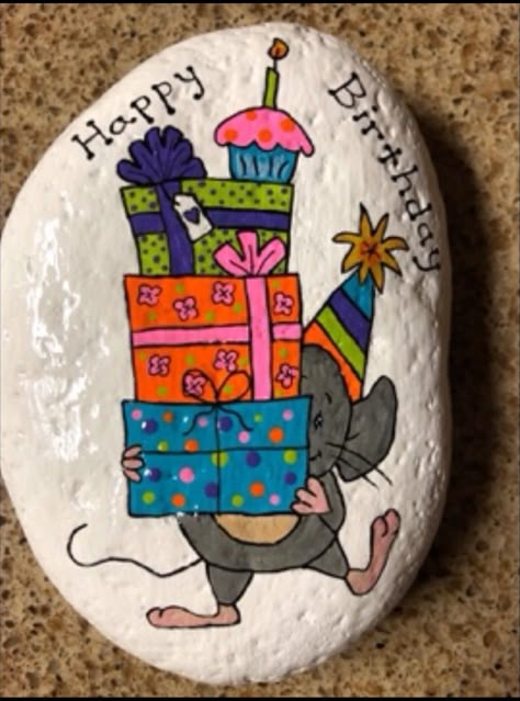 Happy Birthday Painted Rocks Ideas, Happy Birthday Stone Painting, Happy Birthday Painted Rocks, Rock Painting Birthday, Birthday Rock Painting Ideas, Birthday Painted Rocks, Birthday Rocks, Happy Birthday Painting, Rock Birthday