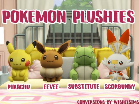 Pokemon Plushies for The Sims 4 4 plushies decor, meshes from Pokémon Scorbunny has 3 expression options Scorbunny is 8k sorry, the rest are around 1k poly all 35 simoleons [Download] simfileshare -... Sims4 Plushies, Sims Plushies Cc, Ts4 Pokemon Cc, Sims 4 Cc Maxis Match Plushies, Sims 4 Cc Pokemon Decor, Ts4 Plushie Cc, Sims 4 Game Mods Free, Sims 4 Games Cc, Plush Sims 4 Cc