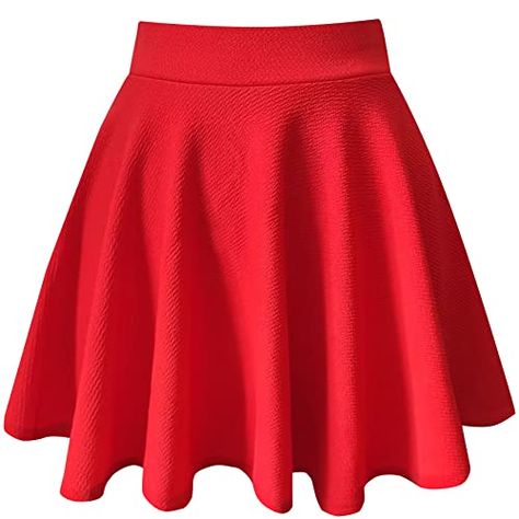 PUKAVT Women's Basic Casual Skirts A-Line Mini Flared Stretchy Skater Party Skirt Party Skirt, Womens Basic, Skirt Length, Casual Skirts, A Line, Hand Wash, Red