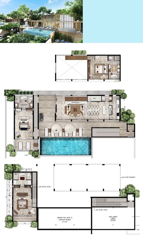 3 Bedroom Pool Villa Plan, Small Villa Layout, Pool Villa Design Architecture, Small Pool Villa, Villa Layout Plan Design, Pool Architecture Plan, Small Villa With Pool Floor Plan, Modern Villa Layout, Layout Plan Architecture