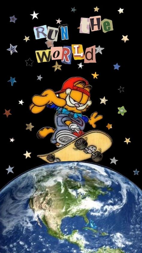 Garfield The Cat, The Earth, Skateboard, Stars, The World