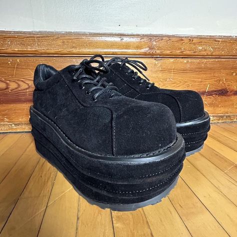 Demonia Tempo 08 black suede platform sneaker shoes!... - Depop Demonia Stomp 08, Gravedigger Demonia, Demonia Dynamite, Demonia Creepers, Demonia Platforms, Blue Platform Heels, Goth Platform Boots, Goth Platforms, Black Creepers