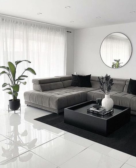 Black White And Grey Living Room, Black Sofa Living Room, Gray Sofa Living, Black And White Living Room Decor, Grey Sofa Living Room, Black Living Room Decor, White Living Room Decor, Black And White Living Room, Living Room Decor Gray