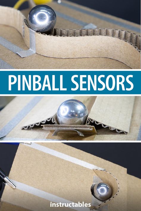 TechnoChic shares 3 ways to make cardboard pinball sensors: train track switch, draw bridge switch, and hole switch. #Instructables #engineering #electronics #technology #microbit Diy Pinball Machine, Diy Pinball, Cardboard Engineering, Cardboard Arcade, Pinball Diy, Cardboard Train, Draw Bridge, Diy Recycled Projects, Dog Gadgets