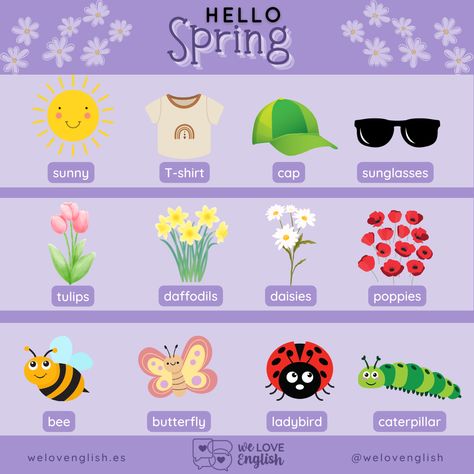 Spring vocabulary @welovenglish #vocabulary #funlearning Spring Vocabulary, Cartoon Outfits, Hello Spring, Spring Flower, Toddler Crafts, Spring Garden, Fun Learning, English Language, Vocabulary