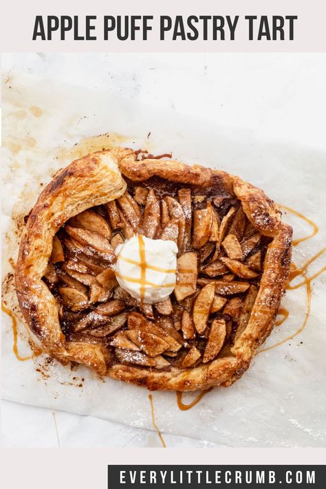 This apple pear galette is the easiest tart ever, made with puff pastry. The filling caramelizes in the oven, and the crust is flaky and golden. 30 min start to finish, and DELICIOUS! #puffpastry #galette #applerecipes #pearrecipes #appletart #peartart Apple Pear Tart, Easy Apple Galette Recipe, Tart With Puff Pastry, Fruit Based Desserts, Recipe With Puff Pastry, Apple Galette Recipe, Pear Galette, Pork Apple, Easy Apple Recipes