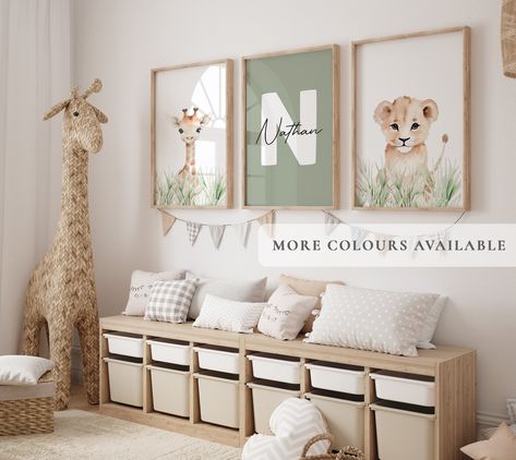 Set of 3 Safari Nursery Prints, Animal Prints, Personalised Kids Prints, Safari Bedroom Prints, Safari Nursery Decor, playroom decor Safari Bedroom, Giraffe Nursery Decor, Theme Jungle, Giraffe Theme, Safari Animal Wall Art, Nursery Prints Girl, Jungle Nursery Decor, Jungle Theme Decorations, Rainbow Nursery Decor