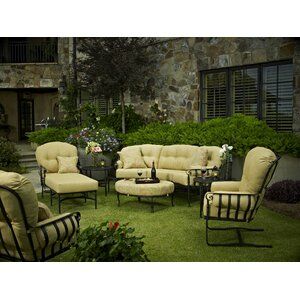 Fleur De Lis Living Urquhart Sofa with Cushion & Reviews | Wayfair Wrought Iron Furniture, Table Metal, Patio Lounge, Outdoor Side Table, Metal Side Table, Patio Sofa, Patio Dining Set, Patio Furniture Sets, Outdoor Design