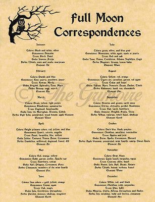 FULL MOON CORRESPONDENCES, Book of Shadows Spell Page, Wiccan, Witchcraft, Pagan Full Moon Correspondences, Witchcraft Guide, Moon Correspondences, Celtic Witchcraft, Witchcraft Knowledge, Spell Pages, Madam Mim, Soul Magic, Moon Magick