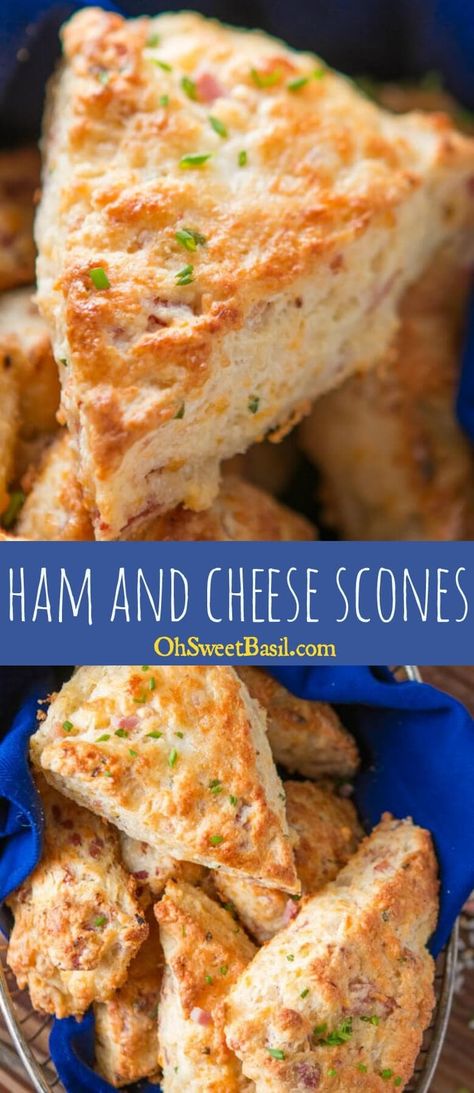 Easy Ham And Cheese Scones recipe by Oh Sweet Basil Quick And Easy Scone Recipe, Ham And Cheese Scones Recipes, Cheese Scones Recipe Easy 3 Ingredients, Basic Scones Recipe Easy, Ham And Cheese Scones, Quick And Easy Scones 12 Tomatoes, Cheese Scone Recipes, Breakfast Yummy, Tarte Fine