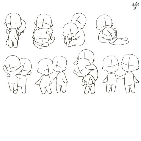 Cartoon Figure Drawing Character Design, Chibi Tutorial Step By Step How To Draw, Chibi Poses Two People, 2 People Poses Drawing Reference Chibi, Chibi Poses Running, Hug Chibi Pose, Friend Chibi Poses, Chibi 2 People Poses, Scared Chibi Poses