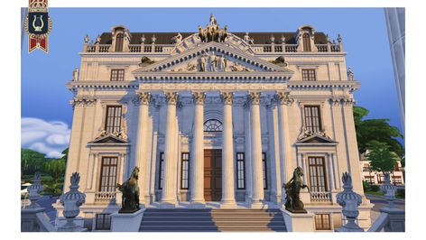 Willowcreek Assembly | Patreon Cc Shopping, Sims Ideas, Sims 4 Collections, Greek Revival, The Sims4, Sims 2, Neoclassical, Historical Clothing, City Hall