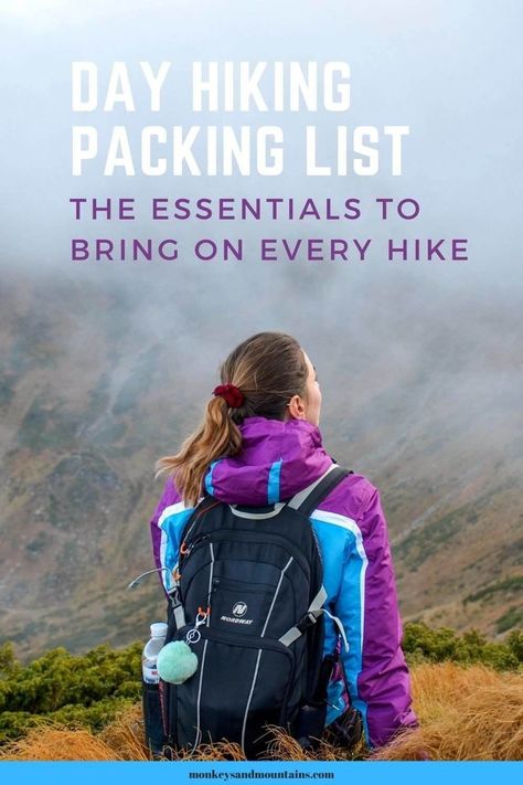 Check out our day hiking packing list. Find out the essentials to bring on your hike, plus optional hiking gear that may make your hike more comfortable. #dayhiking #hiking #packinglist #hikingpackinglist #hikes #hike #dayhikes #outdoor #daypack #adventure #daytrips #hikingtips #traveltips Hiking Packing, Wander Outfit, Hiking Packing List, Hiking Staff, Universal Travel Adapter, Best Travel Gifts, Day Hiking, Kayak Camping, Hiking Pack