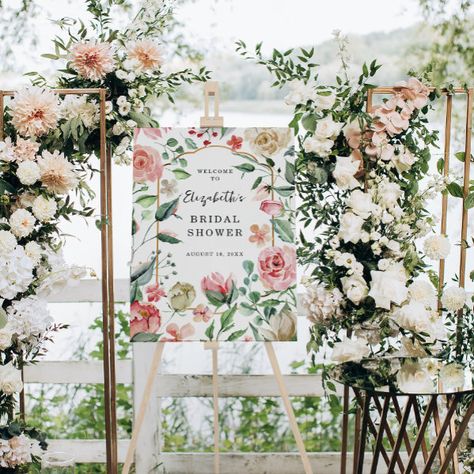 Crème & Rose | Spring Floral Bridal Shower Welcome Foam Board Welcome Banners, Tropical Bridal, Tropical Bridal Showers, Floral Tiles, Bridal Shower Welcome Sign, Baby Shower Welcome Sign, Floral Bridal Shower, Newlywed Gifts, Floral Bridal