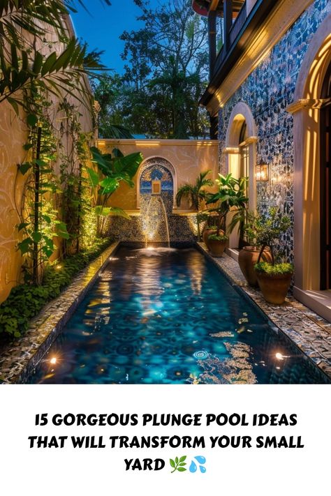 Dreaming of a backyard oasis? Discover 15 stunning plunge pool ideas designed for small yards! These space-saving pools add a touch of luxury and relaxation to any outdoor space. From modern minimalist designs to lush tropical escapes, find the perfect inspiration to elevate your home. 🌞✨ #PlungePools #SmallYardDesign #BackyardGoals Bali Style Plunge Pool, Plunge Pool Ideas Small Spaces, Mini Pool Ideas, Small Yard Design, Plunge Pool Ideas, Small Pools Backyard, Pool Ideas For Small Yards, Cocktail Pool, Ideas For Small Yards