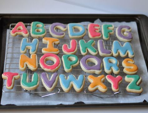 Abc Birthday Parties, Letter Cookies, Abc Cookies, Letter Cookie, Alphabet Party, Recipe Design, Alphabet Birthday, Cookies Royal Icing, Alphabet Cookies