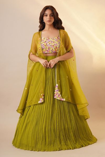 Buy Maroon Organza And Georgette Embroidery Cape & Waistband Lehenga Set For Women by Ridhima Bhasin Online at Aza Fashions. Patchwork Lehenga, Ridhima Bhasin, Jacket Lehenga, Embroidered Bustier, Cape Lehenga, Garba Dress, Satin Embroidery, Anarkali Lehenga, Blue Cape