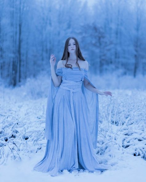 Ice Queen Outfit Ideas, Dress In Wind Reference, Swiss Photoshoot, Winter Fairytale Photoshoot, Ivy Photoshoot, Medieval Photoshoot, Blue Winter Dresses, Jill Warrick, Winter Jam