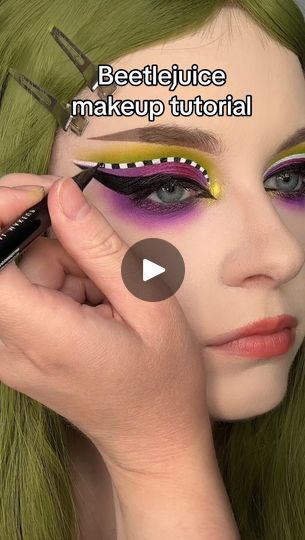 40K views · 12K reactions | Beetlejuice 💚💜 stay to the end to see the matching nails 💅🏻
.
All rings from @regalrose (use code “Sapplesauce666” for 15% off!)
.
Products used:
Eyes-
@danessamyricksbeauty color fix in matcha 
@meltcosmetics beetlejuice palette
@nyxcosmetics epic ink liner
@mehronmakeup white paradise paint for eyeliner (use code “Leah15” for 15% off!)
@colourpopcosmetics multichrome gel liner in actin up
@hellbitesbeauty raven lashes
@benefitcosmetics gimme brow and powmade shade 3
.
Lips-
@blackmooncosmetics sleepwalker and genie 
.
.
#nyxcosmetics #mehronmakeup #colourpopme #benefitclubpink #beetlejuice #beetlejuice2 #beetlejuicemakeup #beetlejuicecosplay #halloweenmakeupideas #halloweentutorial | Leah Sapp | Saosin · It's Far Better To Learn Sandworm Beetlejuice Makeup, Beetle Juice Characters, Beetlejuice Costume Makeup, Easy Beetlejuice Makeup, Beetlejuice Makeup Ideas, Beetlejuice Eye Makeup, Beetlejuice Inspired Makeup, Female Beetlejuice Makeup, Beetlejuice Eyeshadow