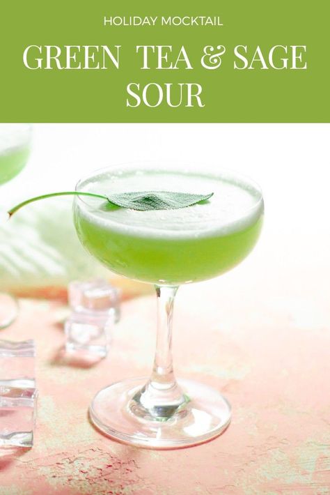 Green tea, sage syrup, some lime, and a splash of bitters make this one complex and delicious mocktail #vegandrinks #vegan #greentea #greenteacocktails #sage #sagemocktails #sagecocktails #mocktails #nonalcoholic #spirtfree #non-alcoholic #healthydrinks #deliciousmocktails #holidaydrinks #drinkideas #cocktails #libations #projectmocktail #prettydrinks Green Tea Mocktail Recipe, Sour Mocktail Recipe, Green Mocktails Non Alcoholic, Drink Boy, Sage Syrup, Irish Dinner, Holiday Mocktail, Homecoming Decorations, Sage Tea