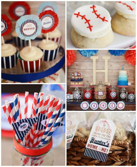 Home-ONE + Baseball themed birthday party with So Many Fabulous Ideas via Kara's Party Ideas | Cake, decor, cupcakes, games and more! KarasPartyIdeas.com #baseballparty #baseball #firstbirthdayparty #partyideas #partydecor #takemeouttotheballgame (2) Baseball Printables, Baseball Cookies, Themed Birthday Party Ideas, Baseball Theme Birthday, Baseball First Birthday, Baseball Theme Party, Baseball Birthday Party, 1st Birthday Party Themes, First Birthday Party Themes