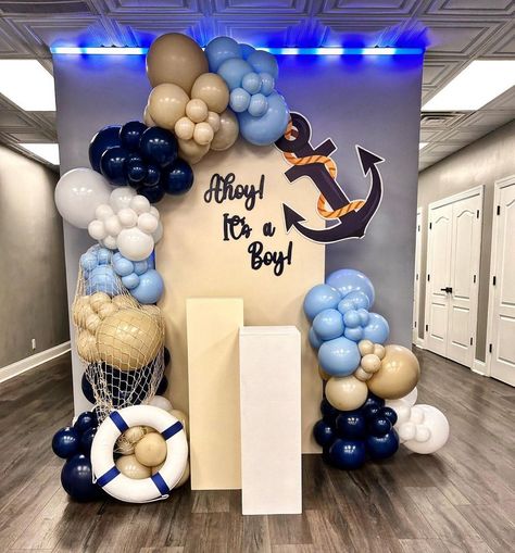 #njbabyshower • Instagram Ahoy It's A Boy Baby Shower Ideas, Sailor Theme Baby Shower For Boy, Sailor Birthday Party Boy, Ahoy Its A Boy Baby Shower Ideas, Sailor Baby Shower Theme, Nautical Baby Shower Ideas, Nautical Baby Shower Boy, Sailor Baby Showers, Seaside Party