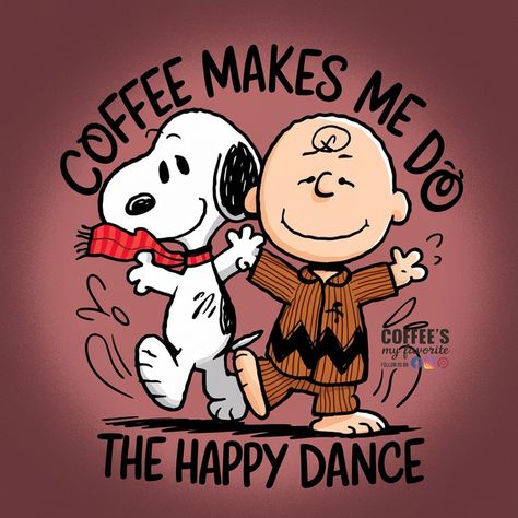 #coffeesmyfavorite Snoopy And Coffee, Snoopy Coffee, Snoopy Coffee Wallpaper, Snoopy Drinking Coffee, Charlie Brown Meme, Funny Charlie Brown Meme, Peanuts Charlie Brown Snoopy, Funny Coffee Quotes, Happy Dance