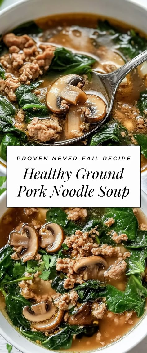 Image for Healthy Ground Pork Noodle Soup Chinese Pork Soup Recipes, Ground Pork Asian Recipes, Meals With Ground Pork, Ground Pork Crockpot Recipes, Ground Pork Soup Recipes, Ground Pork Chili Recipe, Ground Pork Soup, Recipes With Ground Pork, Ground Pork Casserole