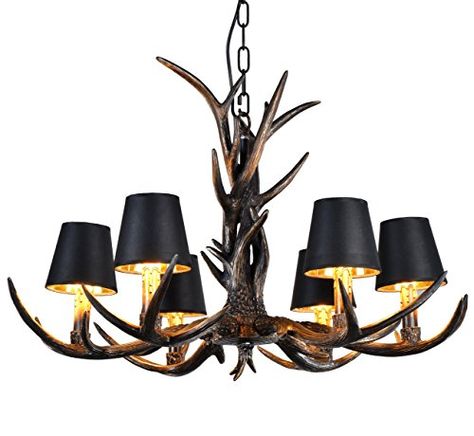 Antler Chandelier Bedroom, Black Pendant Lamp, Chandelier Chain, Cottage Lighting, Antler Chandelier, Loft Lighting, Traditional Pendant Lighting, Dining Chandelier, Deer Horn