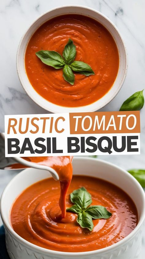 Tomato Basil Bisque Tomato Basil Soup With Canned Tomatoes, Tomato Basil Bisque Soup, Broth Based Soups, Cozy Soup Recipes, Bisque Recipes, Pregnancy Freezer Meals, Tomato Bisque Recipe, Tomato Basil Bisque, Tomato Bisque Soup