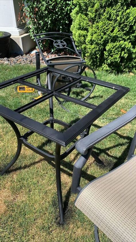 Are you looking for ideas on how to make over your patio for cheap? check out these great before and after easy patio update ideas for your porch or backyard deck. #hometalk Patio Table Top Replacement Ideas, Patio Table Makeover, Patio Table Redo, Diy Patio Makeover, Cheap Backyard Makeover Ideas, Recycle Things, Patio Redo, Concrete Bird Bath, Easy Patio