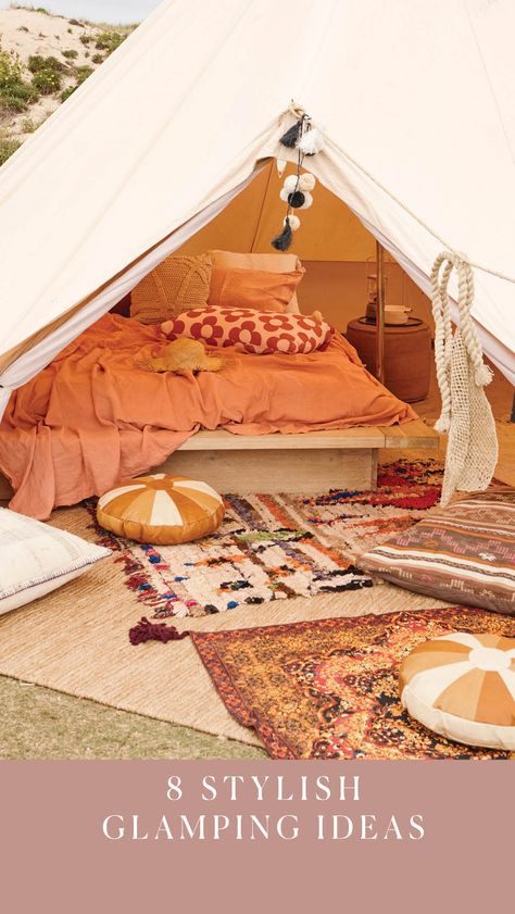 Why camp when you can glamp? Try these glamorous ideas on your next holiday. Camping Chic, Zelt Camping Hacks, Simple Rugs, Canvas Tent Camping, Tents Camping Glamping, Real Living Magazine, Wedding Rug, Tent Ideas, Zelt Camping