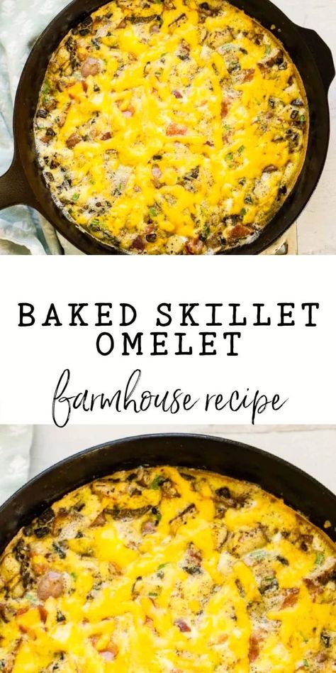 Baked Omelette Recipe, Iron Skillet Breakfast, Cast Iron Breakfast, Easy Cast Iron Recipes, Bacon Egg Bake, Cast Iron Recipes Dinner, Oven Baked Eggs, Baked Omelette, Baked Omelet