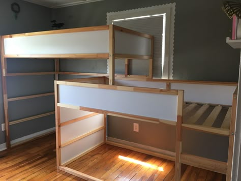 Ikea Hacks Bunk Beds, Ikea Kura Triple Bunk Bed, Ikea Kura Bed Hack 3 Kids, Kura Triple Bunk Bed, Ikea Triple Bunk Bed Hack, 2 Kura Beds In 1 Room, Triple Bunk Bed Ideas, Kura Bunk Bed Hack, Bunk Bed Ikea