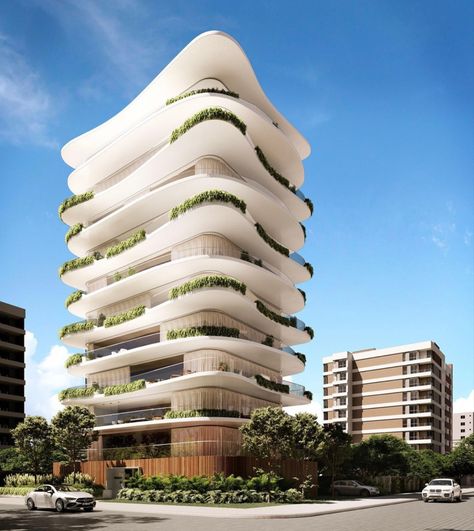 organic shape building with greens Organic Form, Organic Shapes, Hotels Room, Arch, Hotel, Building, Green, Quick Saves