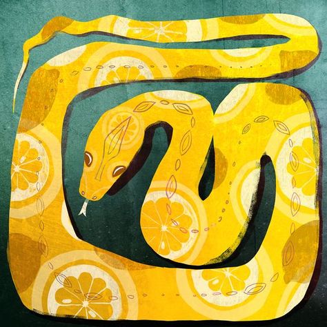 Snake Folk Art, Snake Digital Art, Snake Painting, Snake Illustration, Illustrations Digital, Yellow Snake, Snake Art, Digital Art Print, Colorful Wall Art